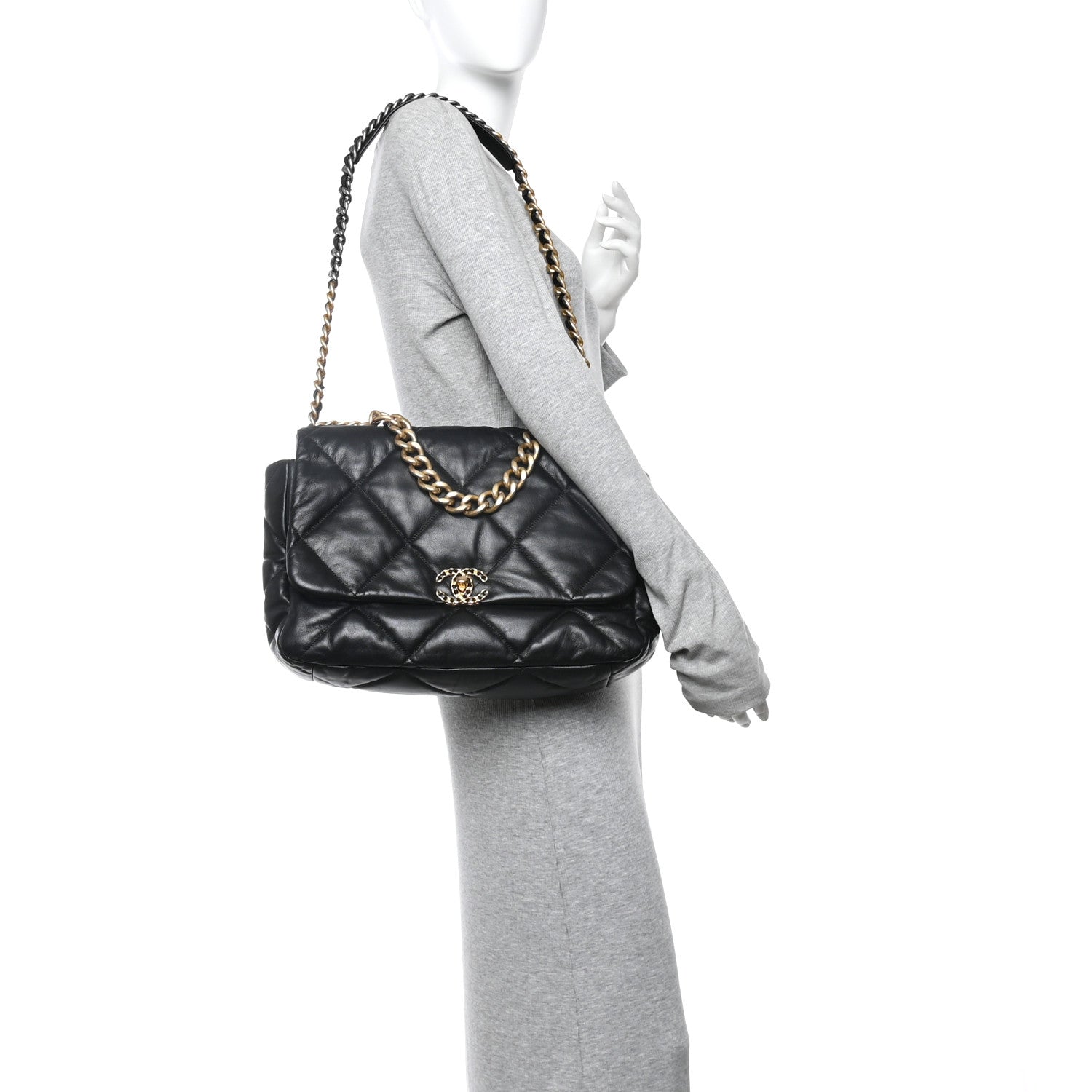 Goatskin Quilted Maxi Chanel 19 Flap Black