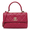 Lambskin Quilted Small Trendy CC Flap Dual Handle Bag Dark Pink