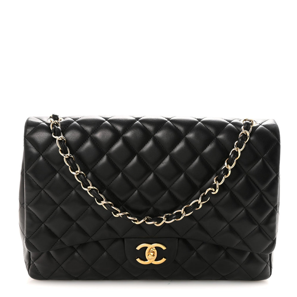 Lambskin Quilted Maxi Double Flap Black