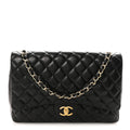 Lambskin Quilted Maxi Double Flap Black