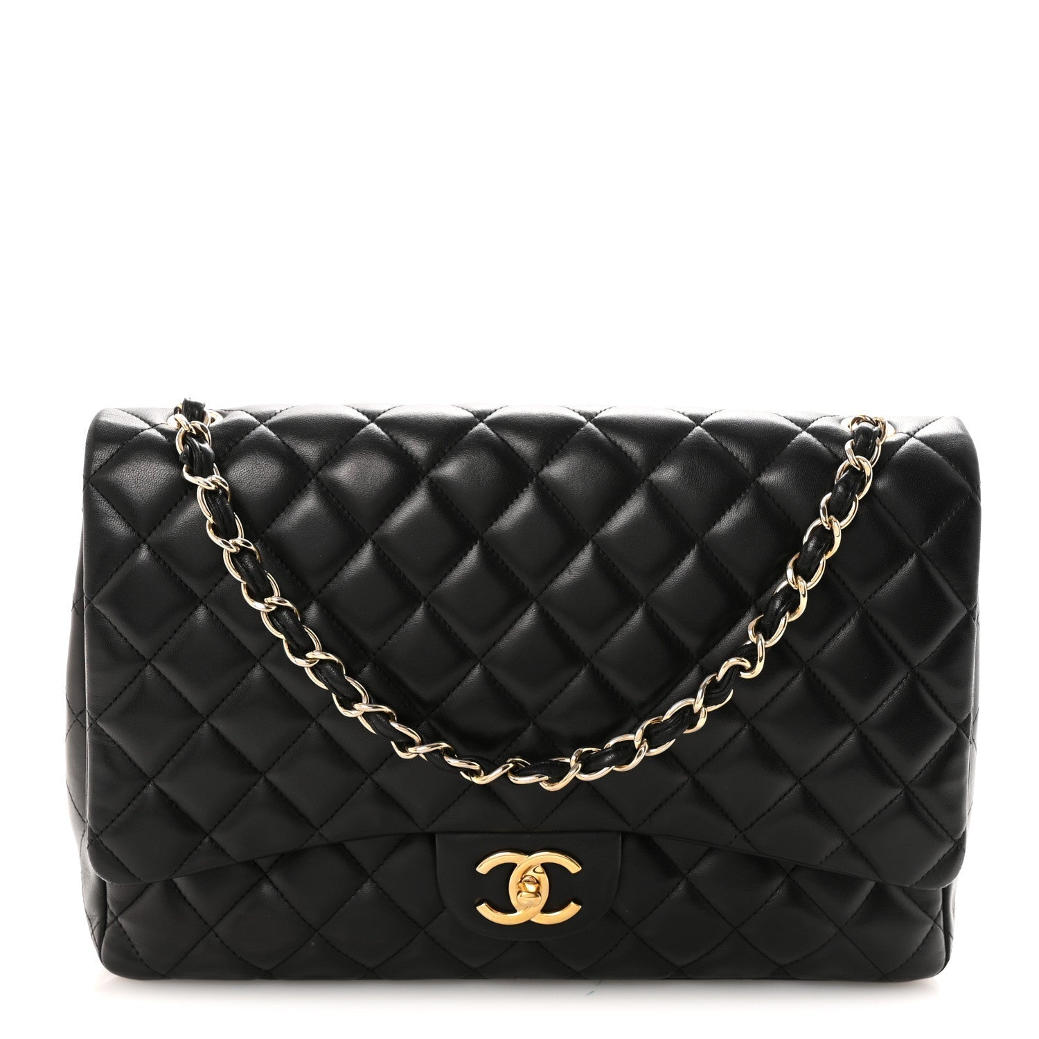 Lambskin Quilted Maxi Double Flap Black