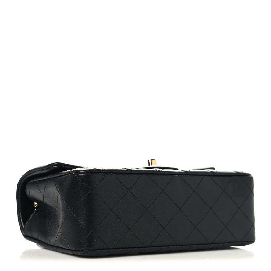 Lambskin Quilted Mini Rectangular Flap Black