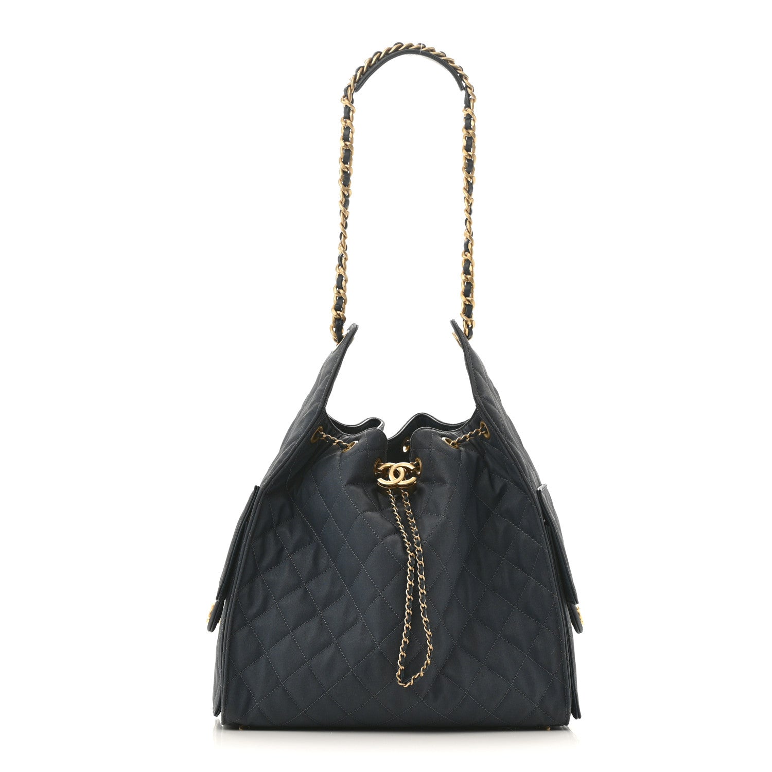 Canvas Quilted Medium Chanel 25 Handbag Dark Blue