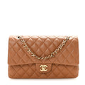 Lambskin Quilted Medium Double Flap Brown
