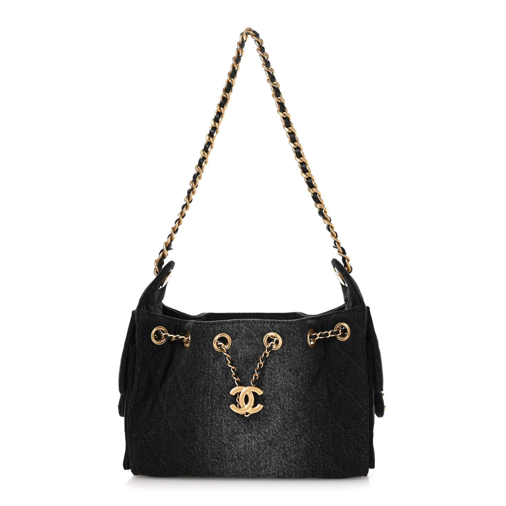 Washed Denim Quilted Mini Chanel 25 Handbag Black