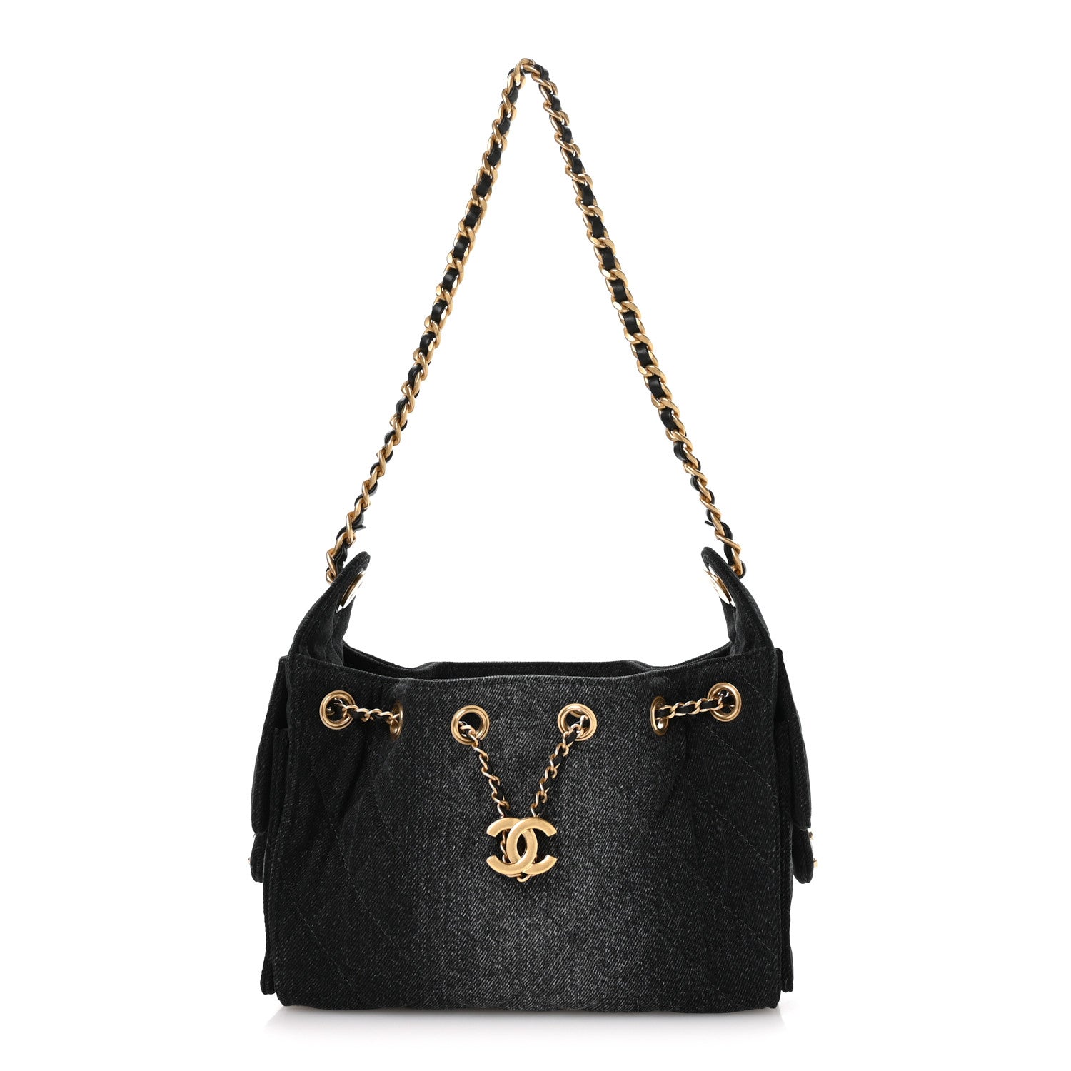Washed Denim Quilted Mini Chanel 25 Handbag Black