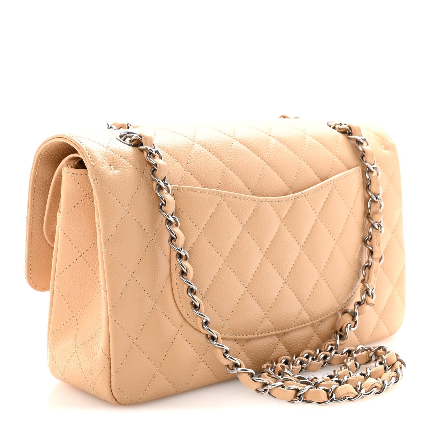 Caviar Quilted Medium Double Flap Beige