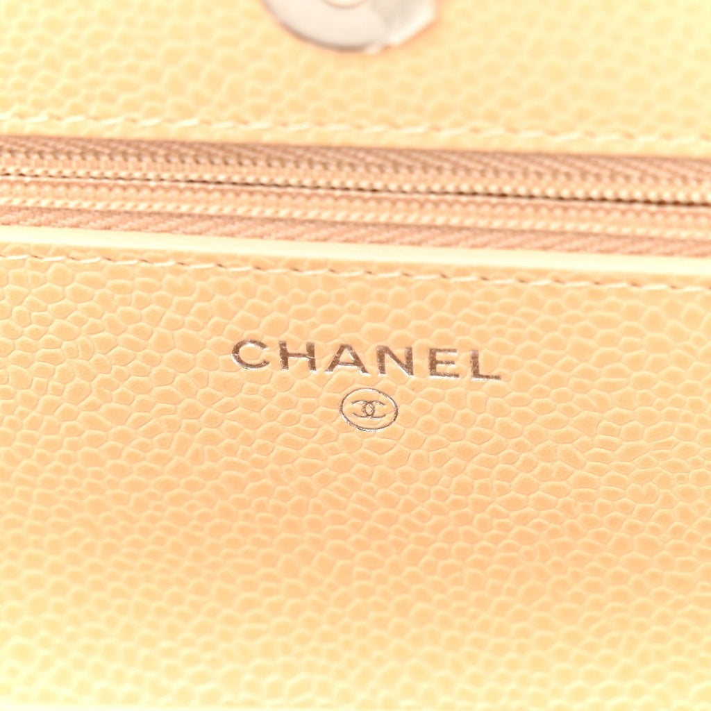 Caviar Quilted Wallet on Chain WOC Beige