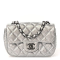 Metallic Lambskin Perforated Mini Rectangular Flap Silver