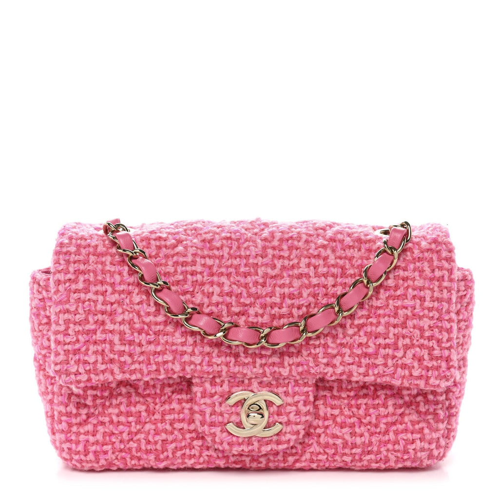 Wool Tweed Quilted Mini Rectangular Flap Dark Pink Fuchsia