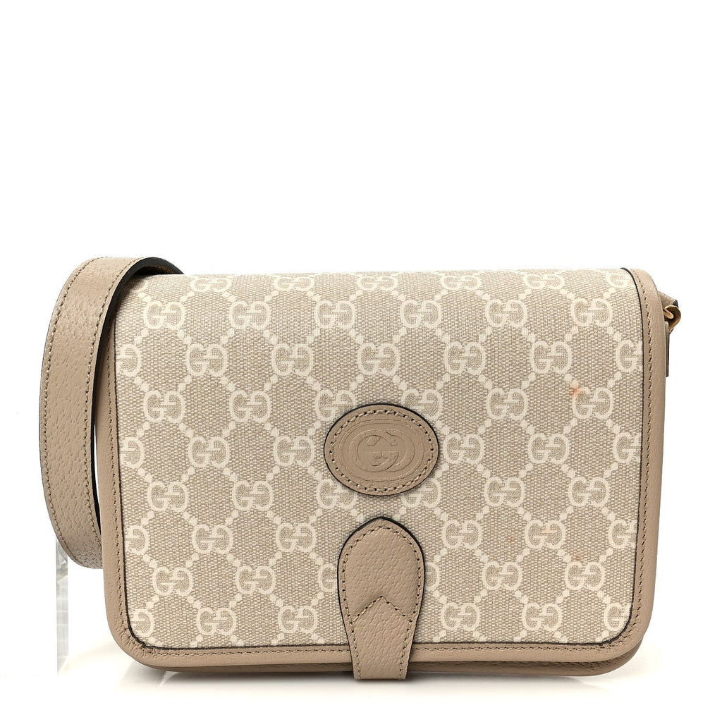 GG Supreme Monogram Textured Dollar Calfskin Mini Retro Interlocking G Flap Shoulder Bag Beige Mystic White Oatmeal