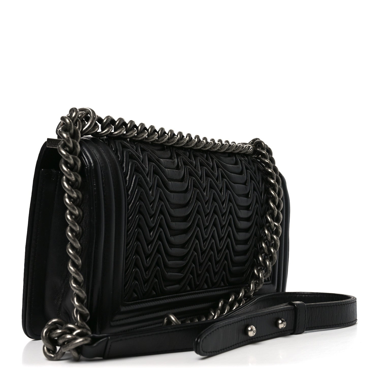 Calfskin Pleated Medium Boy Flap Black
