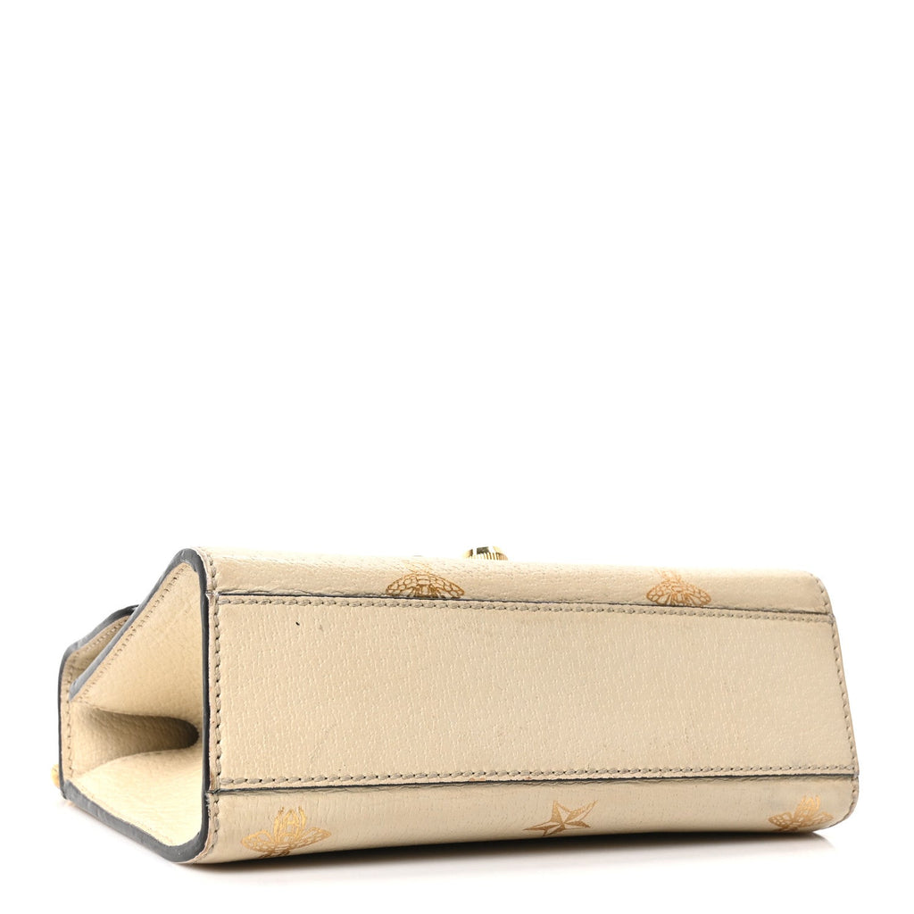 Grained Calfskin Bee Star Small Padlock Shoulder Bag White