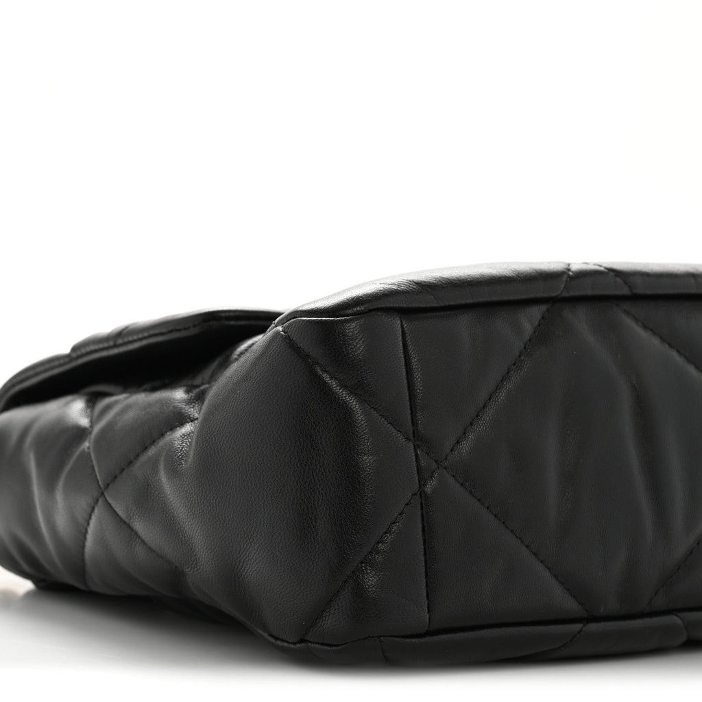 Shiny Goatskin Quilted Large Chanel 19 Flap Black