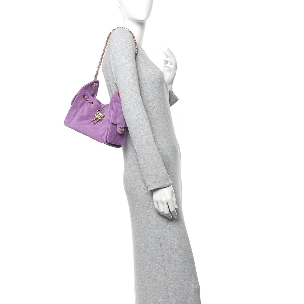Suede Quilted Mini Chanel 25 Handbag Purple