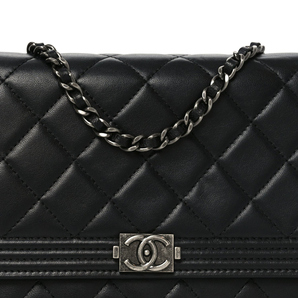 Lambskin Quilted Boy Wallet On Chain WOC Black
