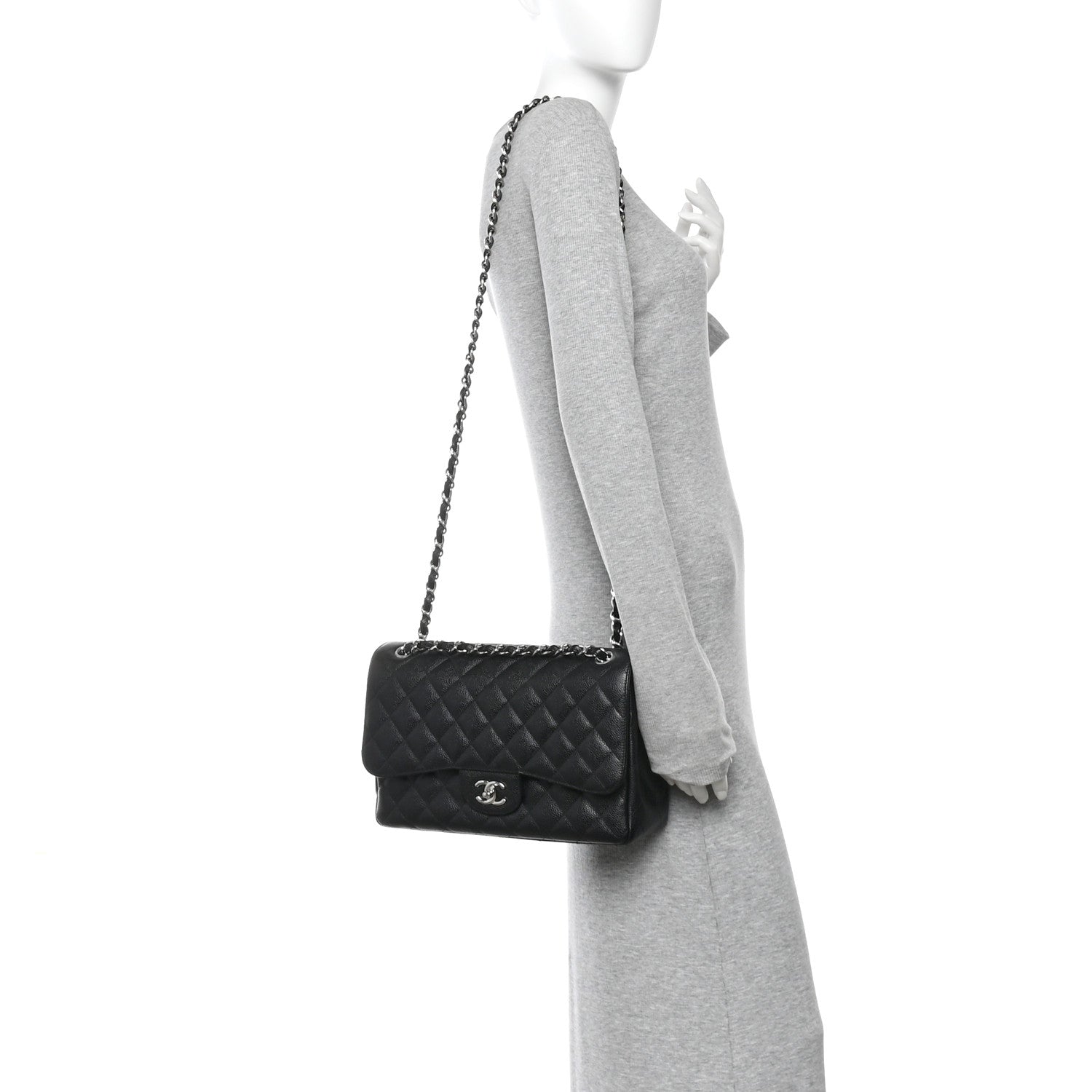 Caviar Quilted Jumbo Double Flap Black