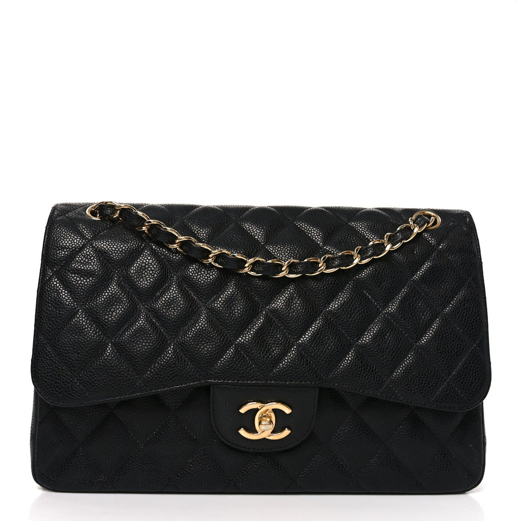 Caviar Quilted Jumbo Double Flap Black