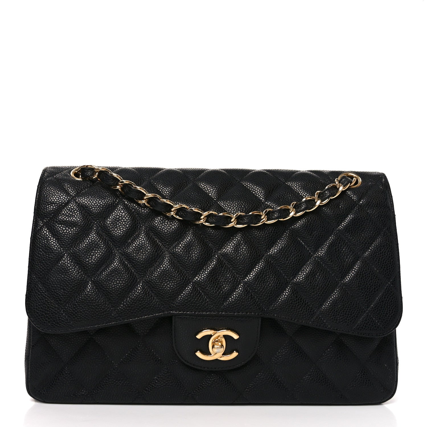Caviar Quilted Jumbo Double Flap Black