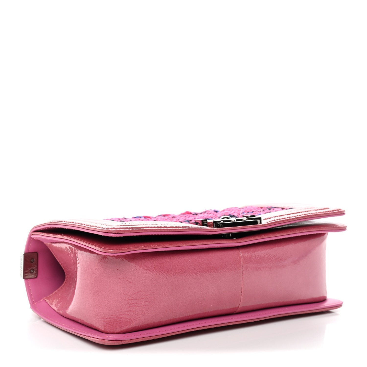 Patent Tweed Medium Boy Flap Fuchsia