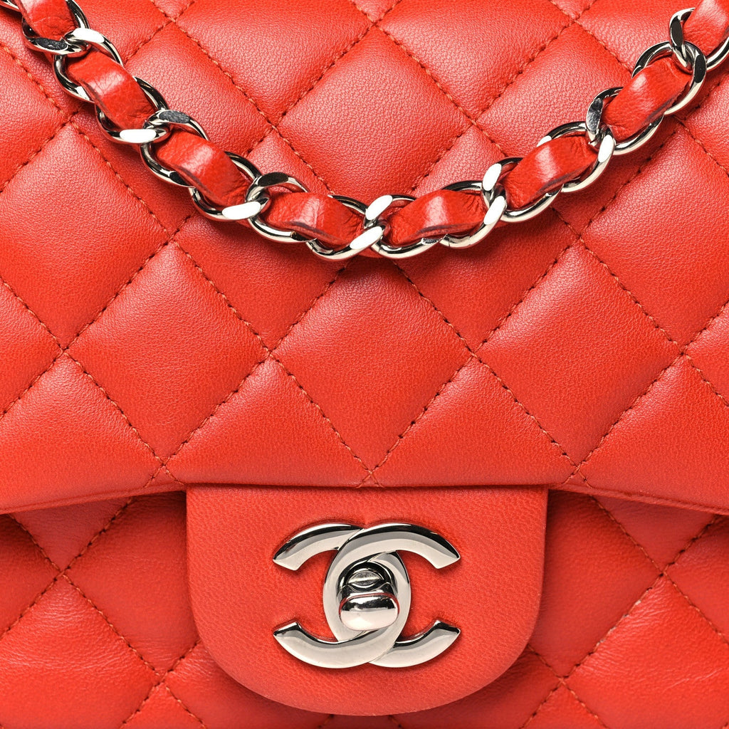 Lambskin Quilted Mini Square Flap Orange