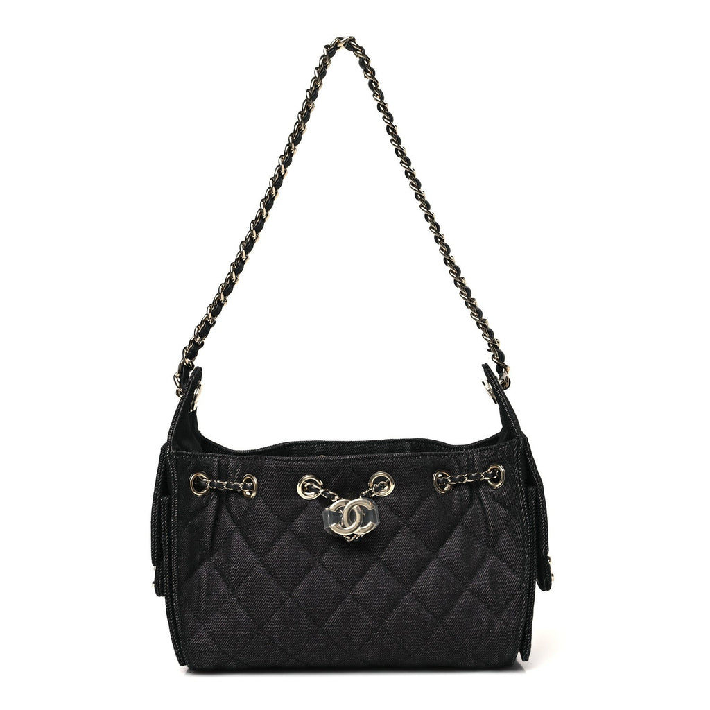 Denim Quilted Mini Chanel 25 Handbag Dark Blue