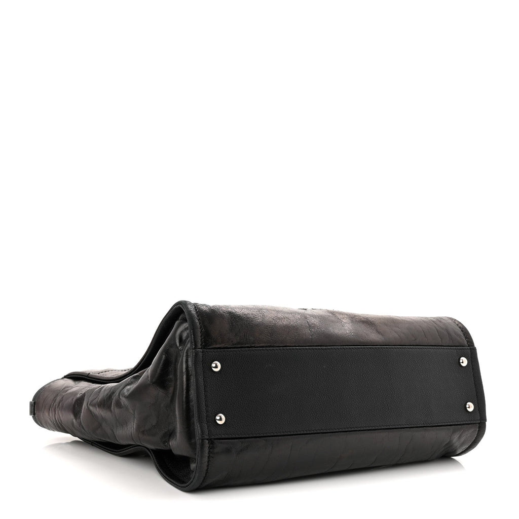 Glazed Calfskin Small Deauville Tote Black