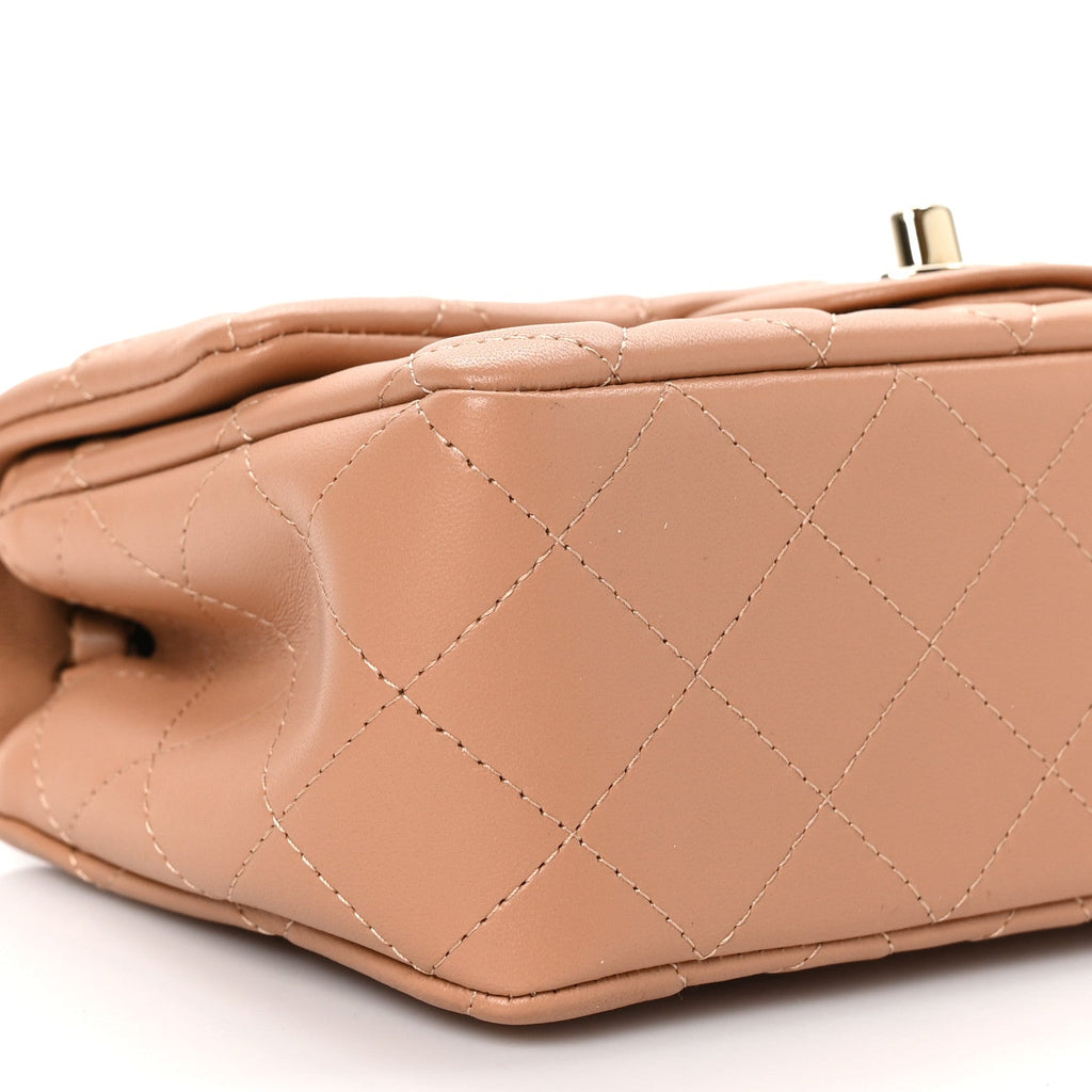 Lambskin Quilted Mini Rectangular Flap Brown