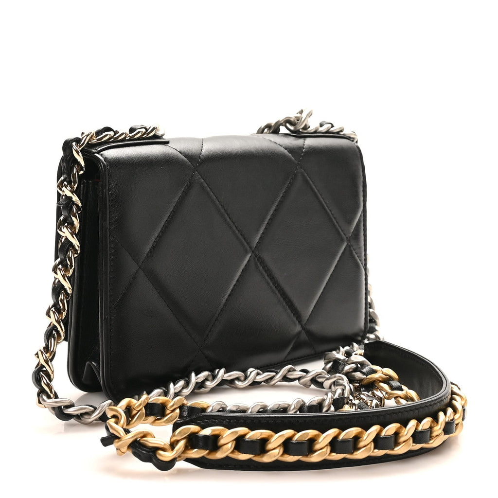 Lambskin Quilted Chanel 19 Wallet On Chain WOC Black