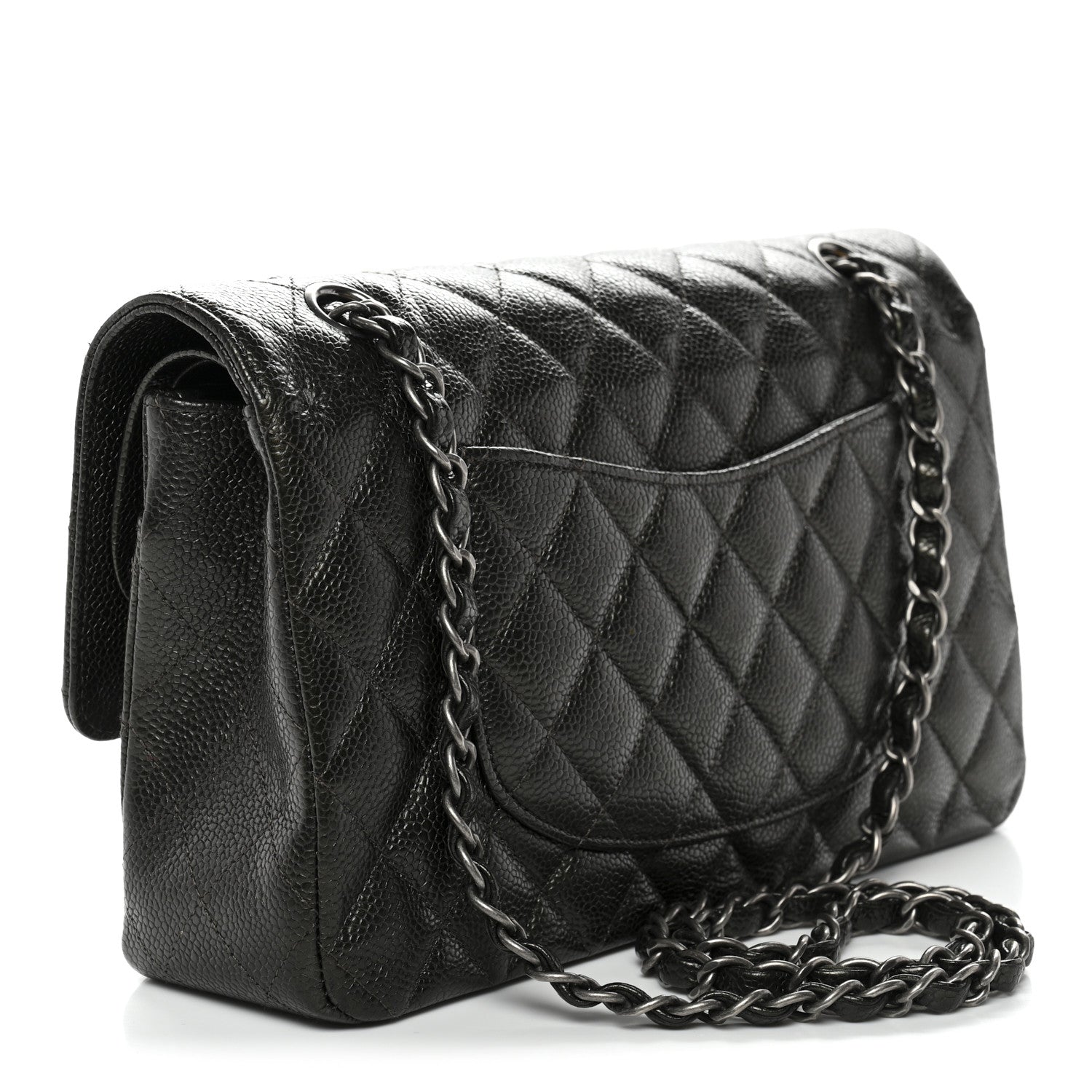 Metallic Caviar Quilted Medium Double Flap Dark Charcoal
