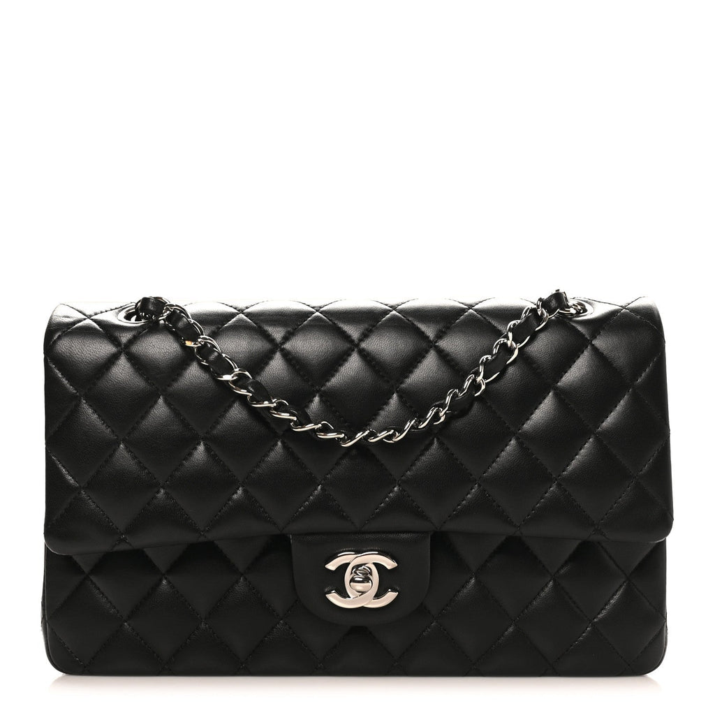 Lambskin Quilted Medium Double Flap Black