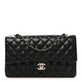 Lambskin Quilted Medium Double Flap Black