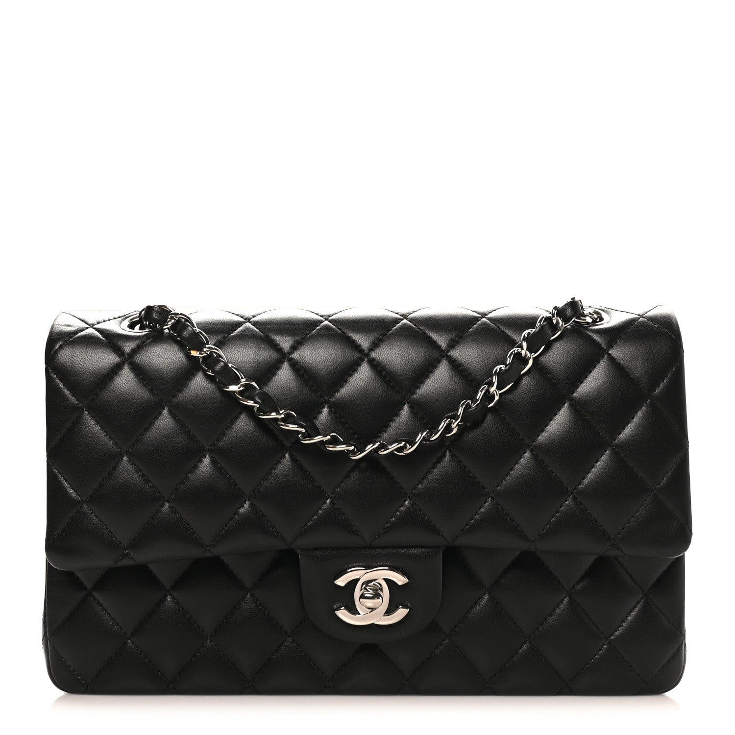 Lambskin Quilted Medium Double Flap Black