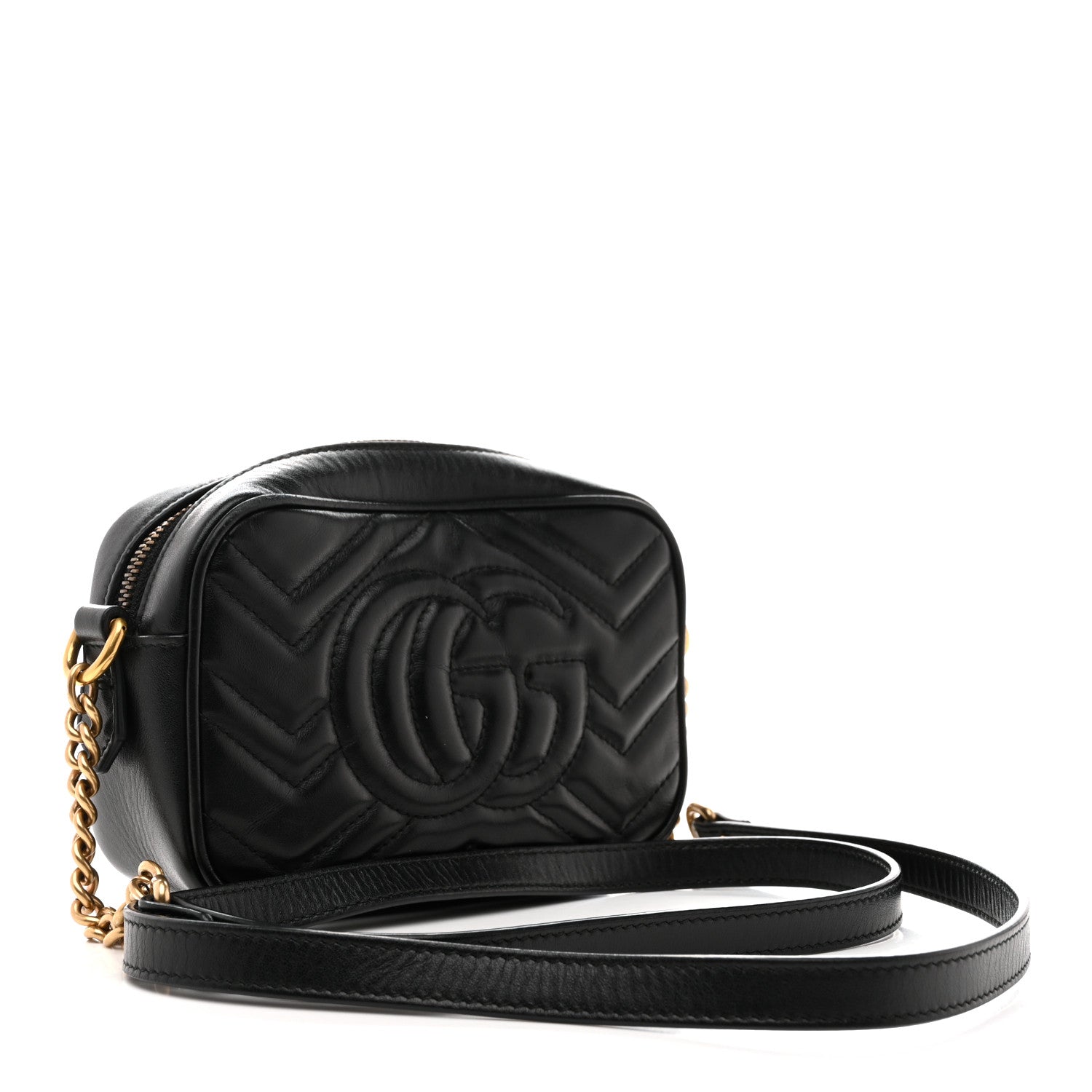 Calfskin Matelasse Mini GG Marmont Chain Shoulder Bag Black