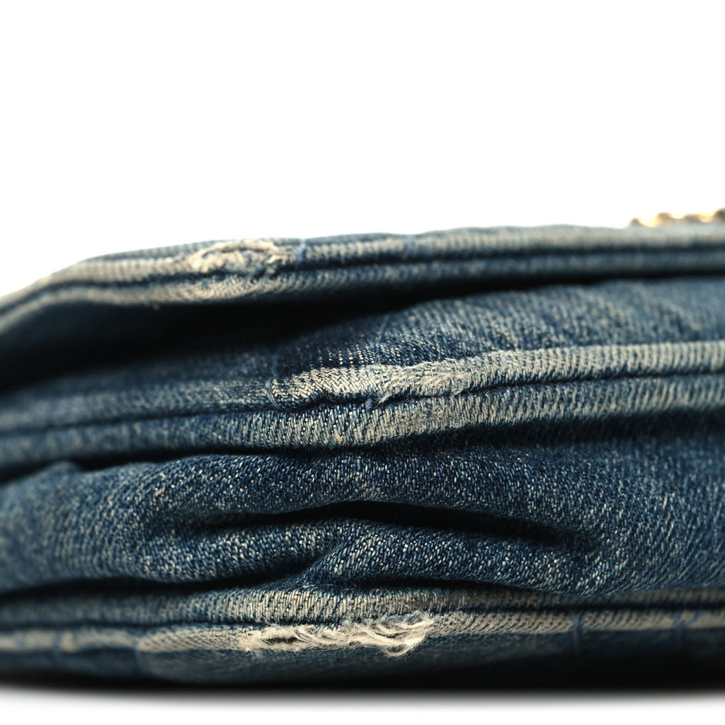 Denim Quilted Chanel 19 Wallet On Chain WOC Blue