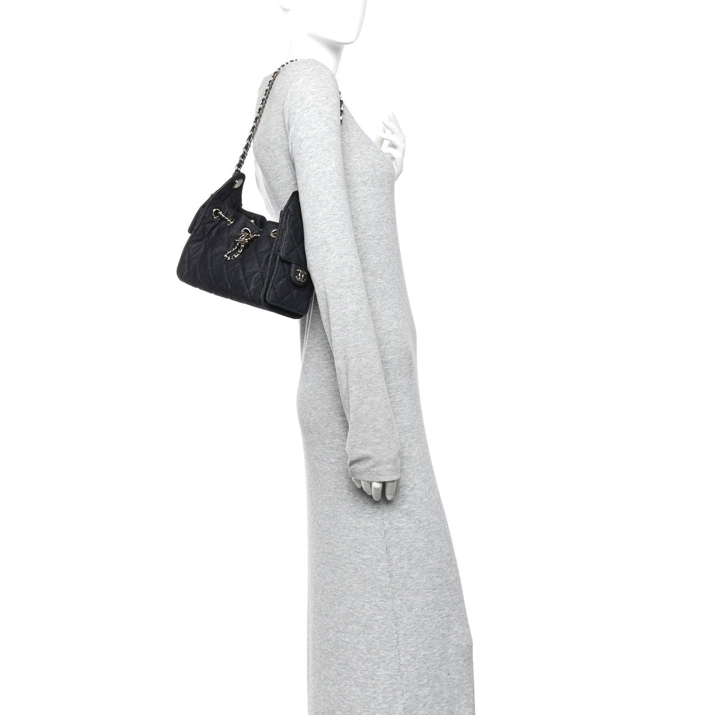 Denim Quilted Mini Chanel 25 Handbag Dark Blue