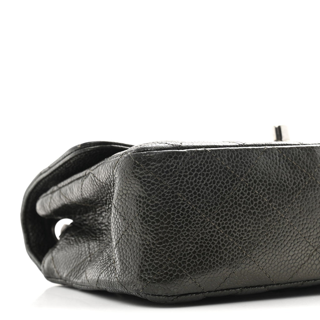 Metallic Caviar Quilted Mini Rectangular Flap Dark Grey