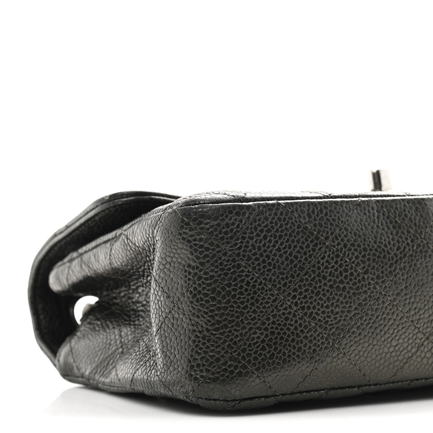Metallic Caviar Quilted Mini Rectangular Flap Dark Grey