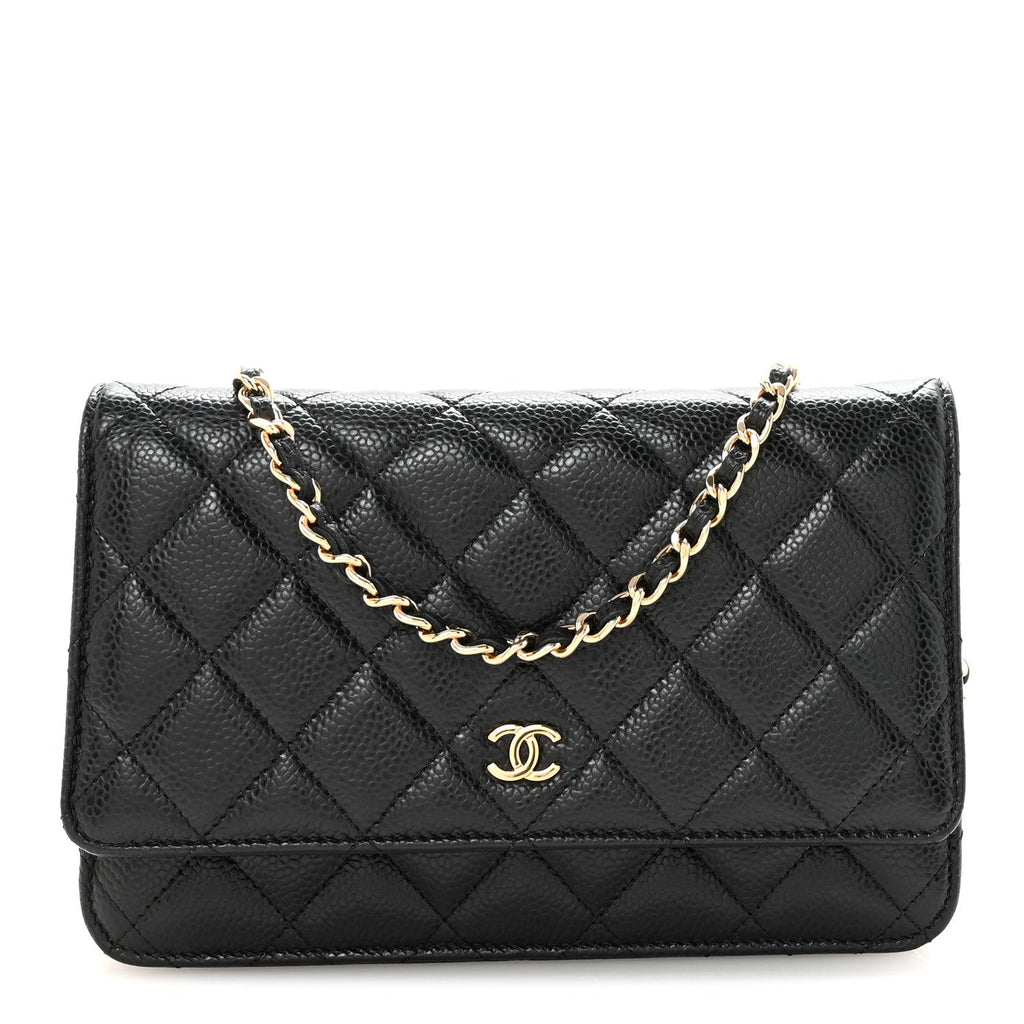 Caviar Quilted Wallet on Chain WOC Black