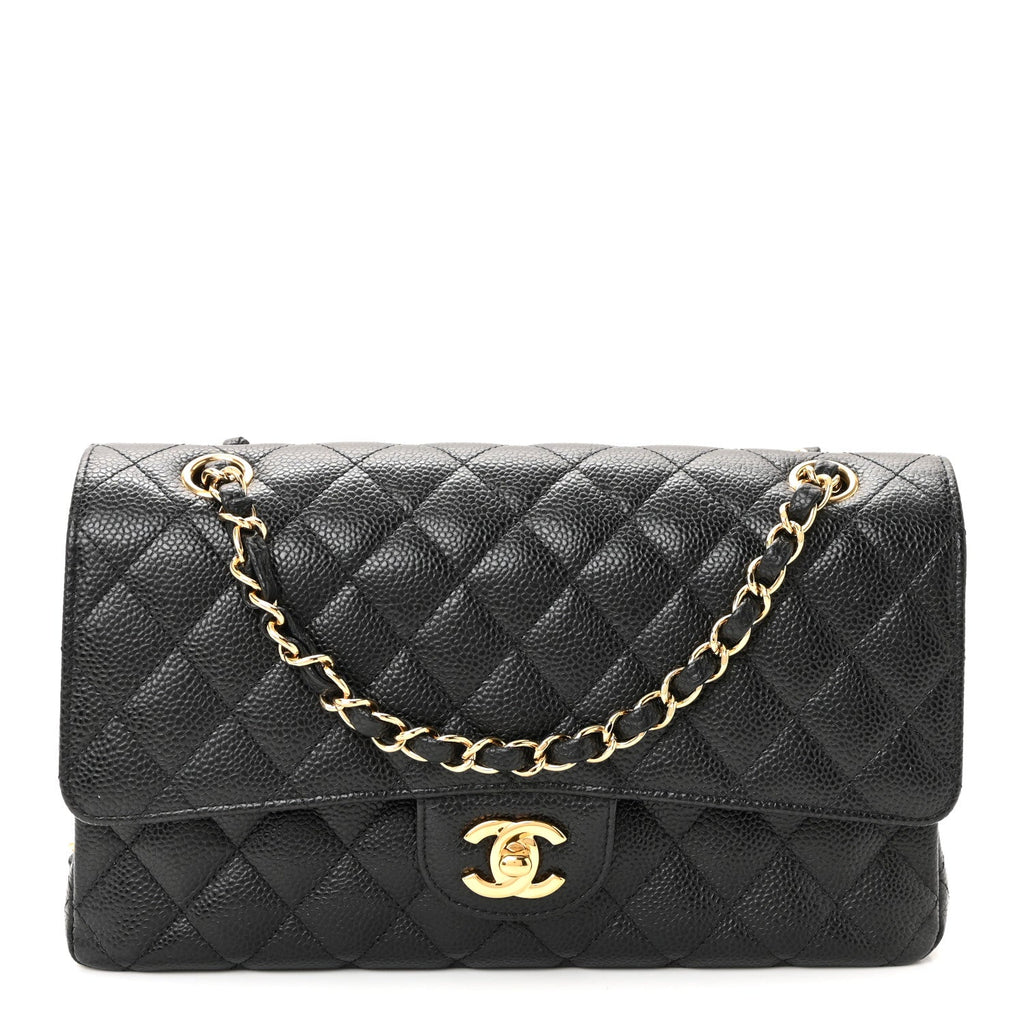 Caviar Quilted Medium Double Flap Black
