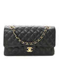 Caviar Quilted Medium Double Flap Black