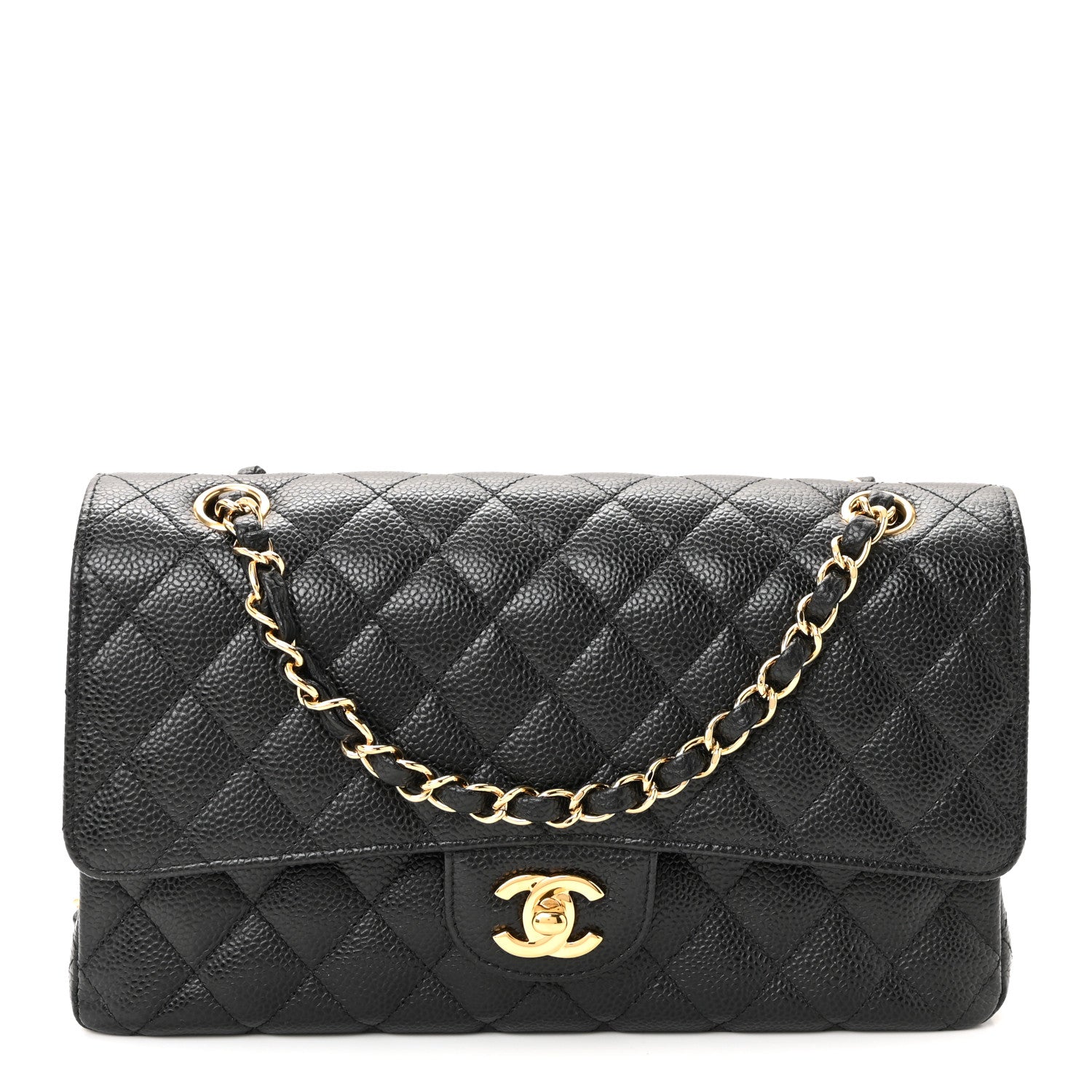 Caviar Quilted Medium Double Flap Black