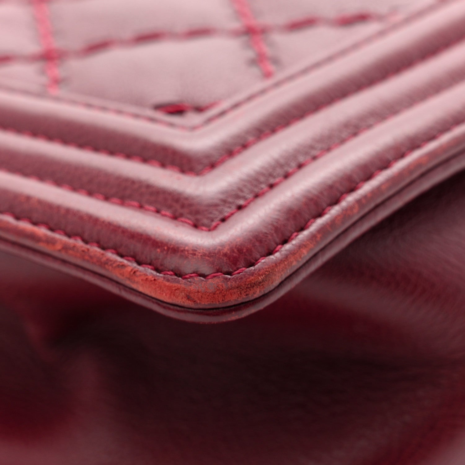 Calfskin Quilted Double Stitch New Medium Boy Flap Burgundy