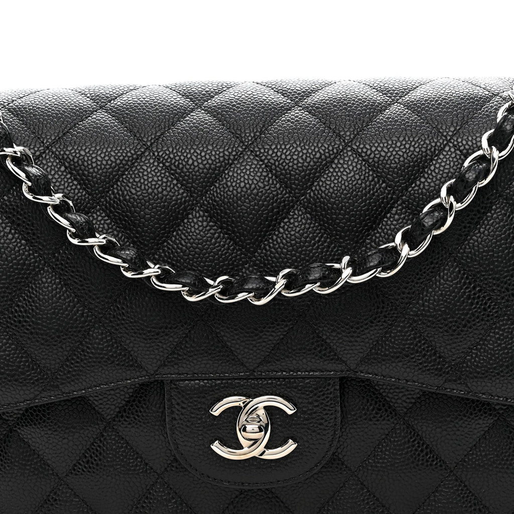 Caviar Quilted Jumbo Double Flap Black