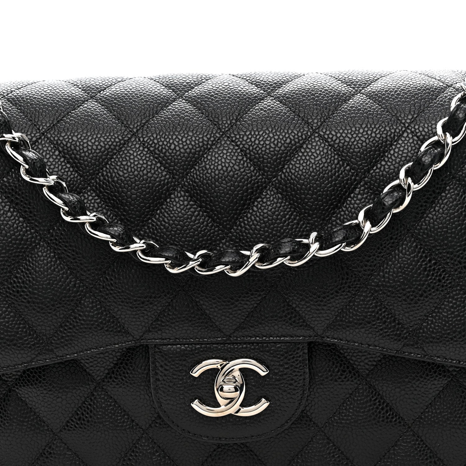 Caviar Quilted Jumbo Double Flap Black