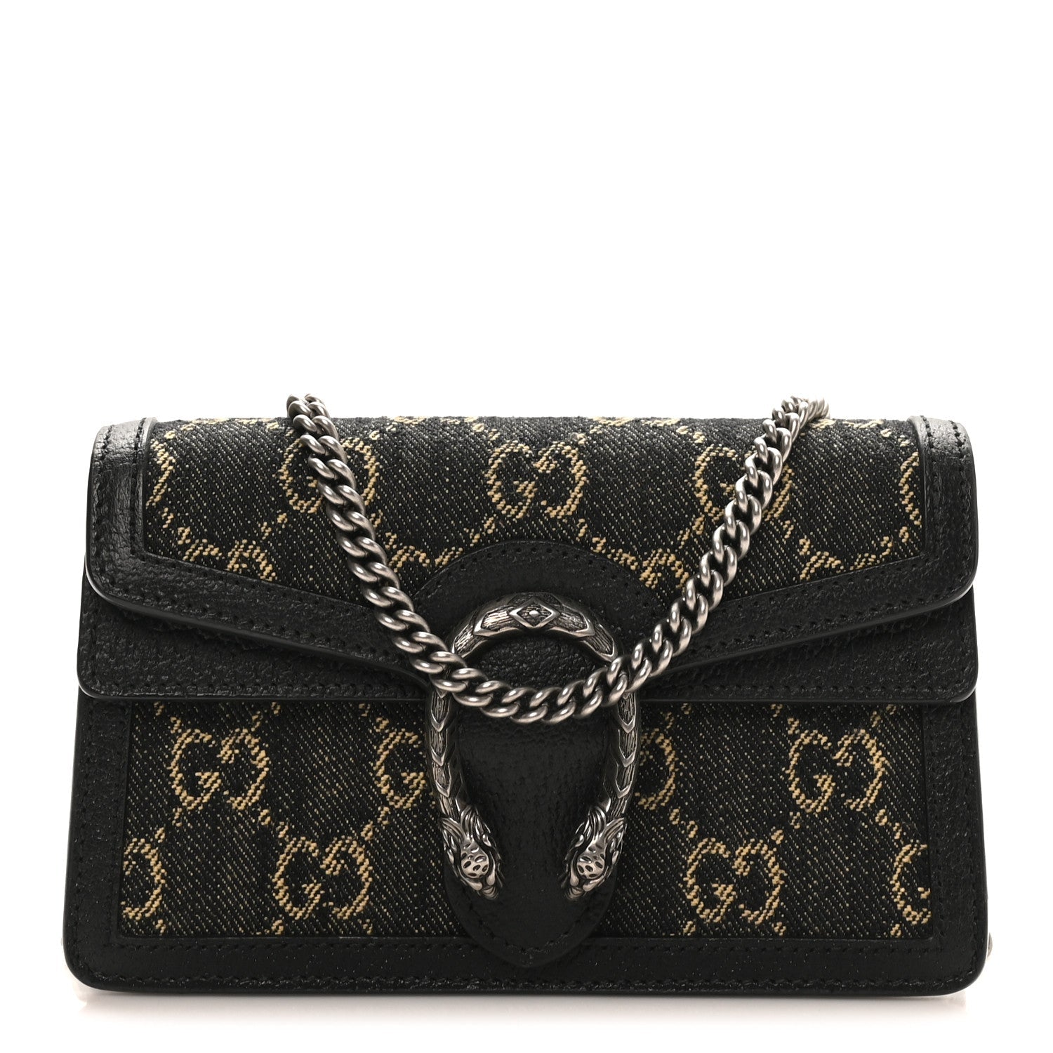 Jacquard Black Denim GG Monogram Super Mini Dionysus Shoulder Bag Black Ivory