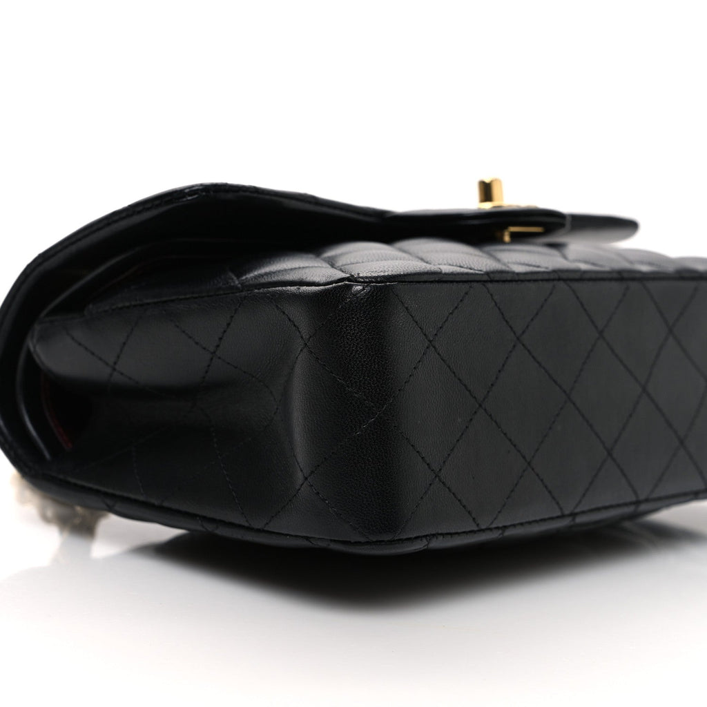 Lambskin Quilted Small Double Flap Black