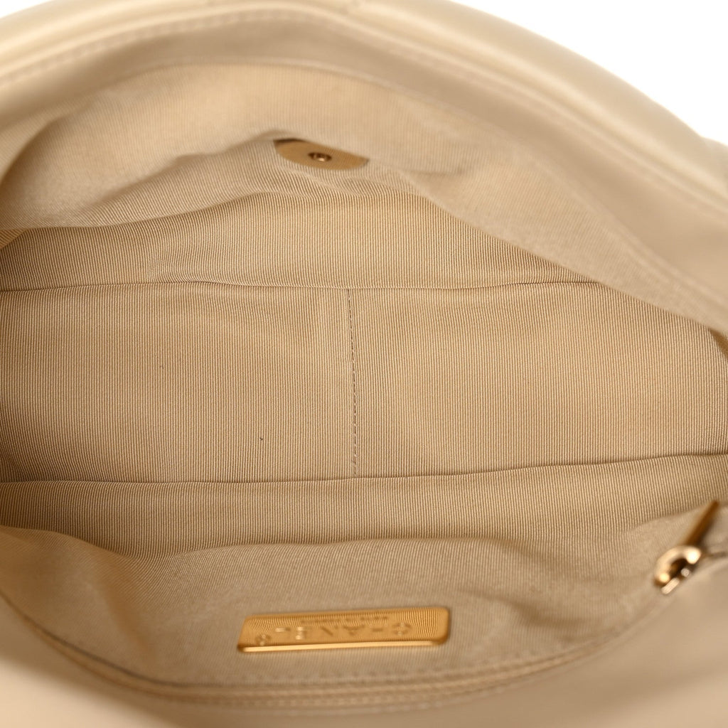 Lambskin Quilted Medium Chanel 19 Flap Beige