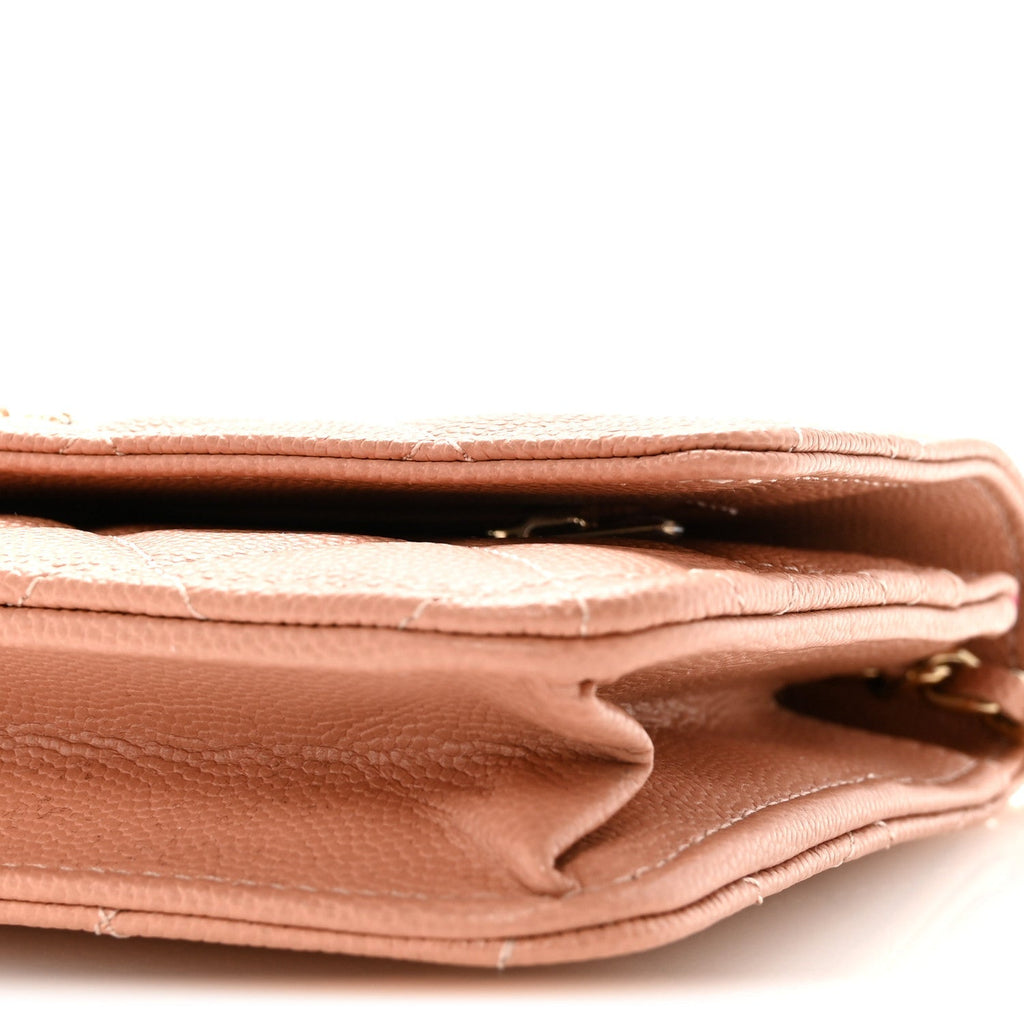 Caviar Quilted Perforated Metal CC Wallet On Chain WOC Beige