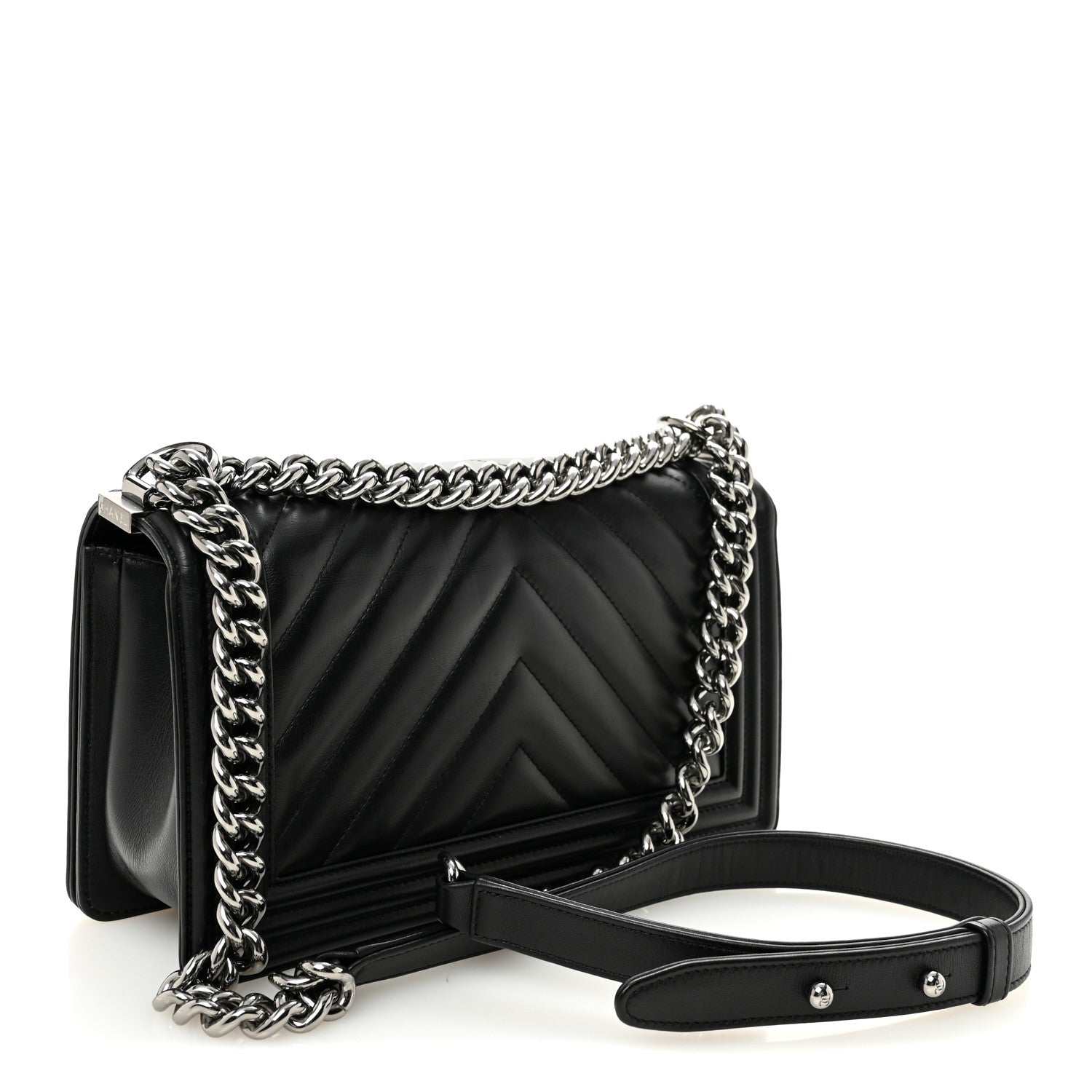 Lambskin Chevron Quilted Medium Boy Flap Black